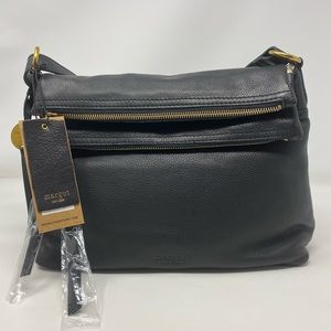 Margot New York Black Leather Handbag, “Mickey Hobo” Crossbody. 13”x10”x3”. NWT